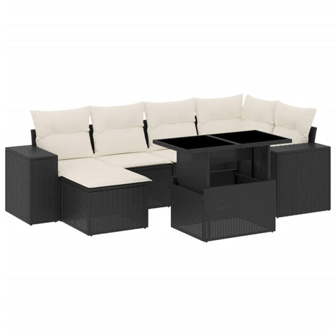 vidaXL Patio Sofa Set with Cushions 7 Piece, Garden Lounge Set, Outdoor Conversation Set, Sectional Sofa for Garden, Modern Style, Black Poly Rattan