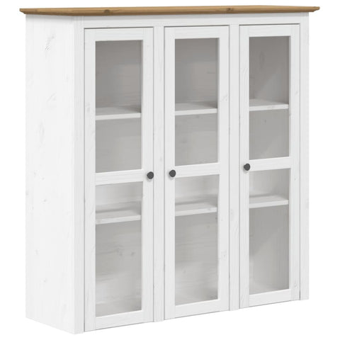 vidaXL BODO Cabinet with Glass Doors - White and Brown - Solid Pine Wood - Versatile French Style - Safety Extra Wall Attachment, 355078