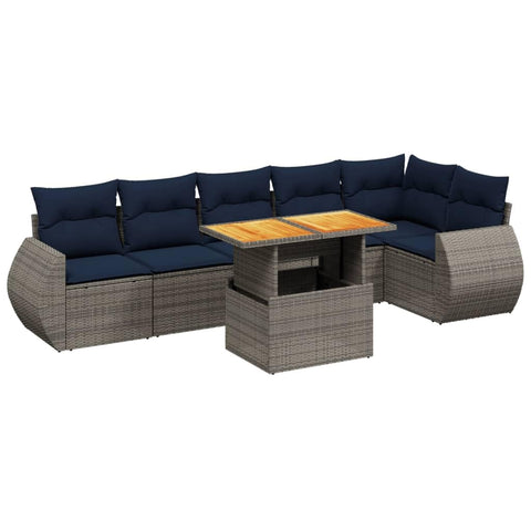 vidaXL Patio Sofa Set with Cushions 7 Piece, Outdoor Sectional Sofa Couch, Patio Conversation Set for Garden Backyard, Gray Poly Rattan