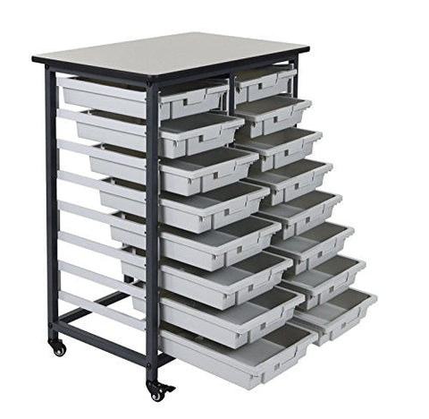 Mobile Bin Storage Unit - Double Row with Small Gray Bins - Gray