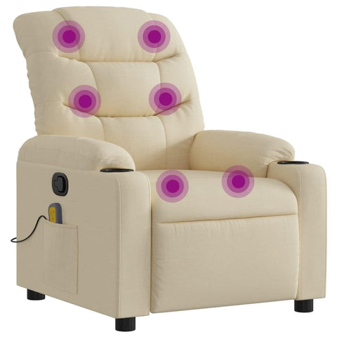 vidaXL Massage Recliner Chair, Adjustable Reclining Armchair for Elderly, Wingback Recliner for Home Theater Cinema, Modern Style, Cream Fabric