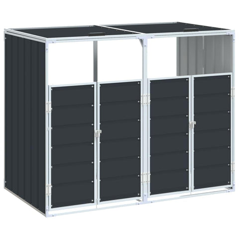 vidaXL Anthracite Steel Double Wheelie Bin Storage - Weather, Ventilated Garden Waste Organizer - 56.7"x31.9"x44.5" with Auto-Lid Feature for Effortless Access