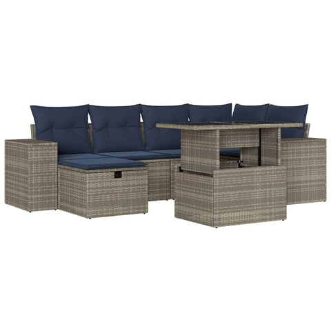 vidaXL Patio Sofa Set with Cushions 7 Piece, Lounge Set with Table and Garden Stool, Sectional Sofa for Terrace Backyard, Modern, Gray Poly Rattan