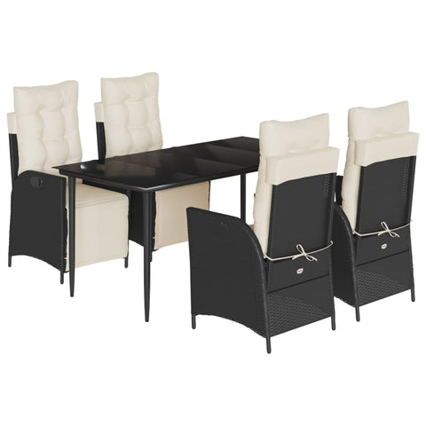vidaXL Garden Dining Set 5-Piece Garden Furniture Set Table with 4 Chairs, Garden Set with Cushions, Patio Dining Set, Black Poly Rattan
