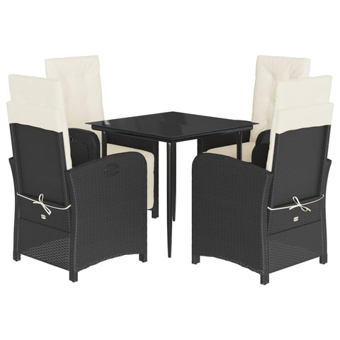 vidaXL 5 Piece Black Patio Dining Set - Poly Rattan Garden Table and Reclining Chairs with Cushions for Outdoor, Backyard, Deck