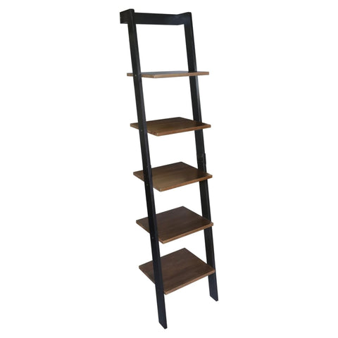 Oakestry 5 Tier Leaning Ladder Bookcase Solid American Gum Wood Shelves Black Walnut Modern Storage Display Rack Tall Space Saving Bookshelf Home Office Living Room Organizer Decorative Furniture