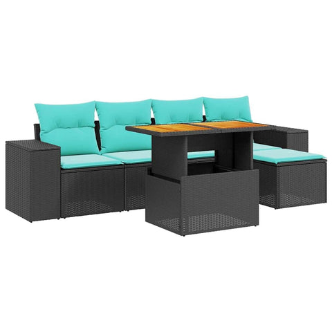 vidaXL Patio Sofa Set with Cushions 6 Piece, Outdoor Conversation Set, Sectional Sofa for Balcony Garden, Modern Style, Black Poly Rattan