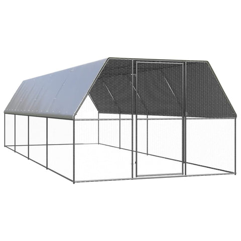 vidaXL Outdoor Chicken Coop with Locking Mechanism Galvanized Steel 9.8X26.2FT Weatherproof Hen House Cages Run Animal Husbandry Enclosure Poultry Shelter Spacious