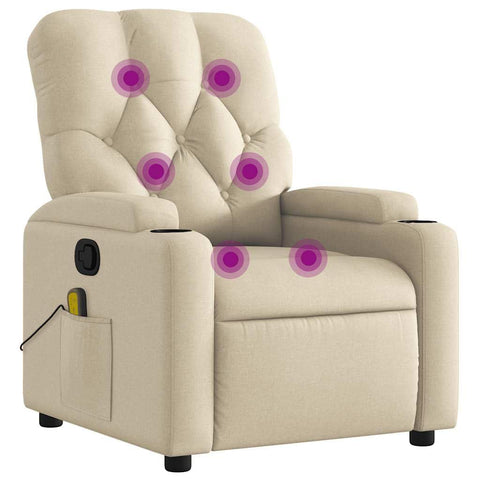 vidaXL Massage Recliner Chair, Adjustable Reclining Armchair for Elderly, Wingback Recliner for Home Theater Cinema, Modern Style, Cream Fabric