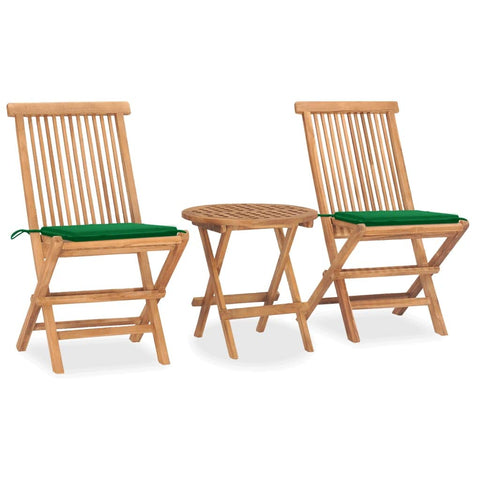 vidaXL Folding Garden Dining Set 3 Pieces Cushions Outdoor Furniture Terrace Kitchen Home Chair Table Soft Seat with Backrest Teak Wood