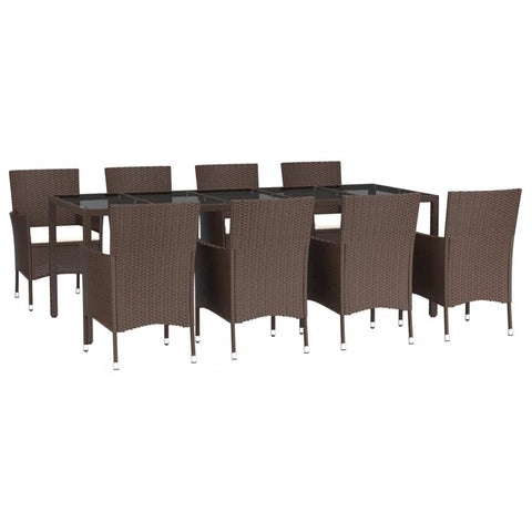 vidaXL 9 Piece Patio Dining Set - Brown Poly Rattan with Cushions - Outdoor/Table/Chairs - Garden/Deck/Patio Furniture