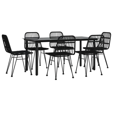 vidaXL Patio Dining Set 7 Piece, Rattan Patio Conversation Set, Outdoor Furniture Set for Porch Patio Deck Balcony, Modern Style, Black Poly Rattan