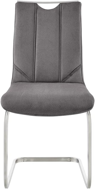 Armen Living Pacific Dining Room Accent Chair Fabric and Brushed Finish-Set of 2, 20&#34; Seat Height, Stainless Steel/Grey