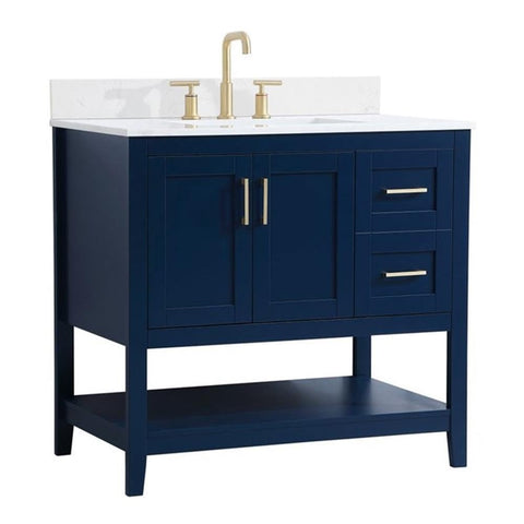 Elegant Decor Aubrey 36" Solid Wood Single Bathroom Vanity w/Backsplash in Blue