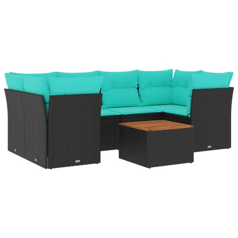 vidaXL Patio Sofa Set with Cushions 7 Piece, Outdoor Conversation Set, Patio Furniture Set for Balcony Garden, Modern Style, Black Poly Rattan
