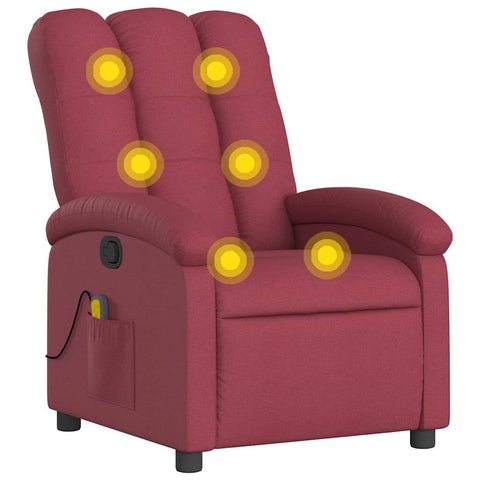 vidaXL Wine Red Fabric Massage Recliner Chair - Manual Recline, Vibration Massage, Padded Comfort, Side Pocket, Durable Frame