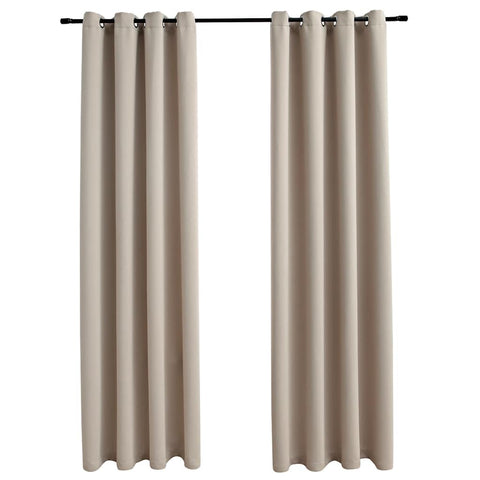 vidaXL Curtains 2 Pcs, Blackout Curtains for Bedroom Living Room, Window Blinds with Rings, Darkening Curtains Drapery, Beige Fabric