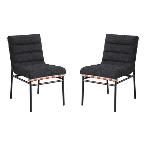 Lilola Home Lahni Set of 2 Black Boucle Fabric Dining Chairs – Modern Upholstered Side Chairs with Full Foam Seating and Sleek Contemporary Design