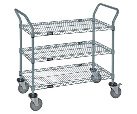 Quantum Storage Systems WRC-1848GY-3 Utility Cart, 48" W x 18" D x 37-1/2" H, 1200 lbs Capacity, Carbon Steel, Epoxy Coated, Gray, NSF