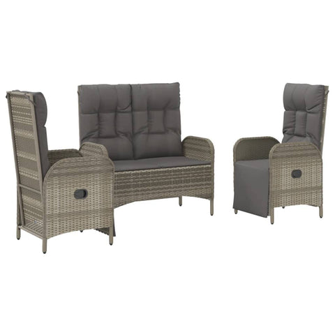 vidaXL Patio Dining Set with Cushions 3 Piece, Patio Furniture Set, Wicker Dining Table and Chair for Lawn Garden, Modern Style, Gray Poly Rattan