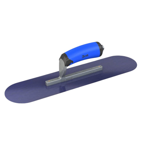 Bon Blue Steel Pool Trowel - 18" x 5" | Short Shank Round-End Concrete and Plaster Trowel with Comfort Wave Handle | Professional Finishing Tool for Pools and Curved Surfaces