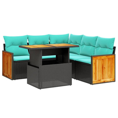 vidaXL Patio Sofa Set with Cushions 6 Piece, Outdoor Conversation Set, Sectional Sofa for Balcony Garden, Modern Style, Black Poly Rattan