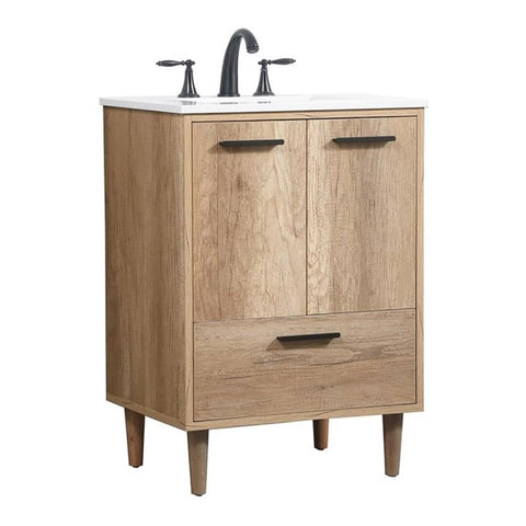 Elegant Decor Baldwin 24" Aluminum MDF Single Bathroom Vanity in Natural Oak