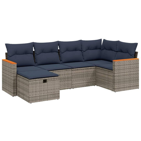 vidaXL Patio Sofa Set with Cushions 6 Piece, Outdoor Conversation Set, Sectional Sofa for Balcony Garden, Modern Style, Gray Poly Rattan