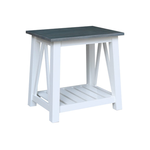 IC INTERNATIONAL CONCEPTS Surrey Solid Wood End Table with Shelf in White/Heather Gray