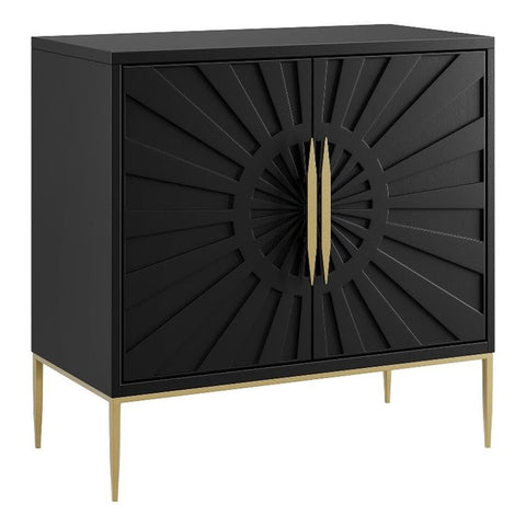Modway Awaken Wood Accent Cabinet in Black - Small 35 Inch Modern Storage Cabinet with 2 Detailed Sunburst Doors and Gold Features, Perfect for Living Room, Entryway, or Hallway