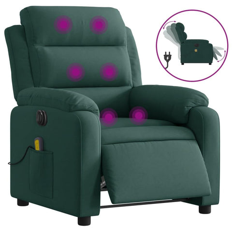 vidaXL Electric Massage Recliner Chair - Dark Green Velvet Wingback Armchair with Automatic Adjusting Backrest/Footrest, Vibration Massage, and Convenient Side Pocket for Living Room Comfort