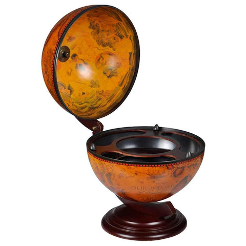 vidaXL Eucalyptus Wood Wine Stand - Rotatable Tabletop Globe Bar with 16th Century Nautical Maps & Antique Frescoes - Brown Farmhouse Style for Home/Office