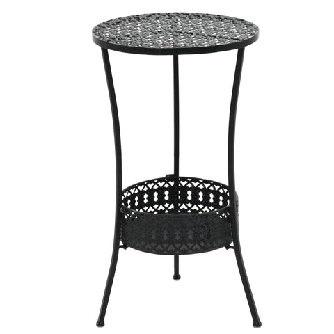 vidaXL Black Metal Bistro Table with Decorative Details and Bottom Basket, 15.7" D x 27.5" H - Vintage Inspired Dining Table Perfect for Compact Spaces