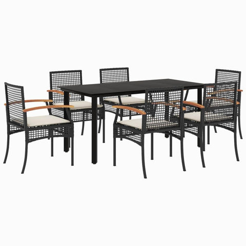 vidaXL Garden Dining Set and Cushions 7 Pieces, Table and Chairs, Relaxing Armchairs, Seats for Patio Terrace, Synthetic Rattan Black