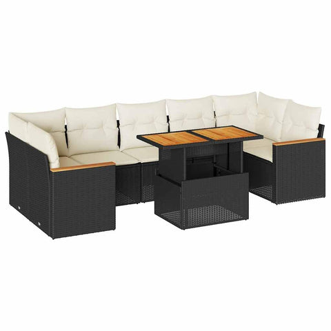vidaXL 7 Piece Patio Sofa Set with Cushions Black Poly Rattan Acacia, Garden Sofa Set, Garden Lounge Set, Poly Rattan Sofa Set, Outdoor Sofa Set