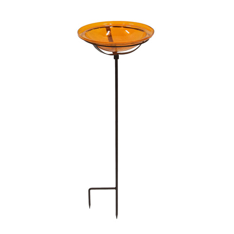Achla Designs 201-3022 Crackle Glass Bowl with Stake, 12-in, Mandarin Birdbath