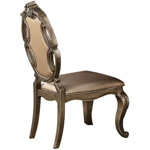 Acme Ragenardus Faux Leather Dining Side Chair in Champagne Oak Set of 2