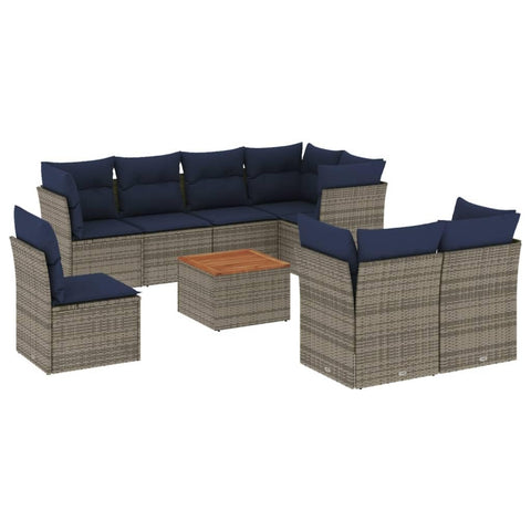 vidaXL Patio Sofa Set with Cushions 9 Piece, Outdoor Conversation Set, Patio Furniture Set for Balcony Garden, Modern Style, Gray Poly Rattan