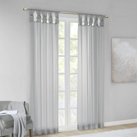 Oakestry 2-Pc Ceres Voile DIY Tab Sheer Curtain Twisted Tab Top Lightweight Easy to Hang Drapes for Rustic Dining Home Office, 50 in X 84 in, Light Grey