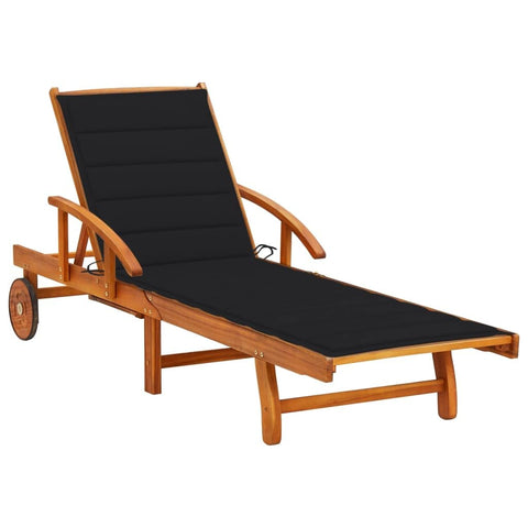 vidaXL Garden Sun Lounger with Cushion Solid Acacia Wood Modern Adjustable Design Umbrella Compatible Outdoor Seating Sunlounger Cushioned Wooden Furniture Bed Lounge Chair