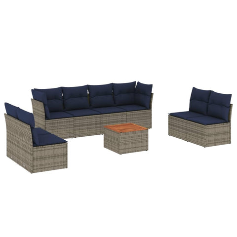 vidaXL Patio Sofa Set with Cushions 9 Piece, Outdoor Conversation Set, Patio Furniture Set for Balcony Garden, Modern Style, Gray Poly Rattan