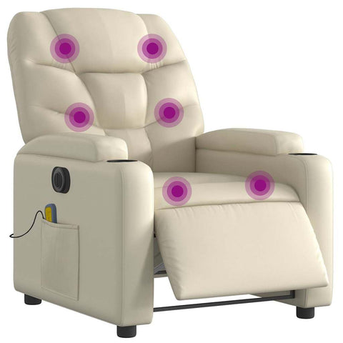 vidaXL Electric Massage Recliner Chair - Upholstered Armchair, Faux Leather, Cream - Adjustable Lounge Seating with Vibration Massage, Cup Holders for Living Room