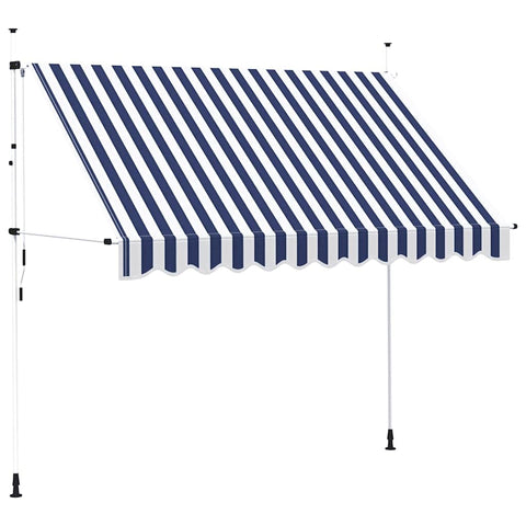 vidaXL Manual Retractable Awning in Vibrant Blue & White Stripes - UV-, Weather-Proof, Dirt-Repellent - Polyester Material with Strong Steel Frame - Easy Assembly - Adjustable Height & Angle
