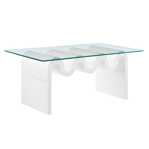 Modway Ondine Glass and Wood Coffee Table in White