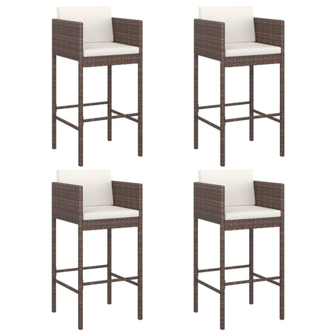 vidaXL Poly Rattan Bar Stools with Cushions - Set of 4 -Brown Outdoor Garden Stools- Lightweight, Weather-Resistant & Sturdy