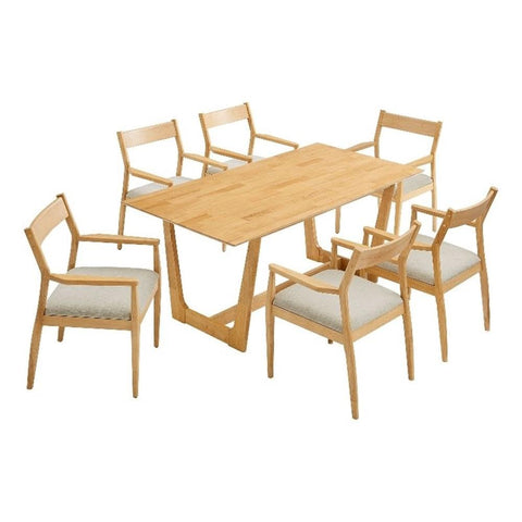 Modway Solara 7 Piece Wood Dining Set with Armchairs in Natural Heathered Weave Beige