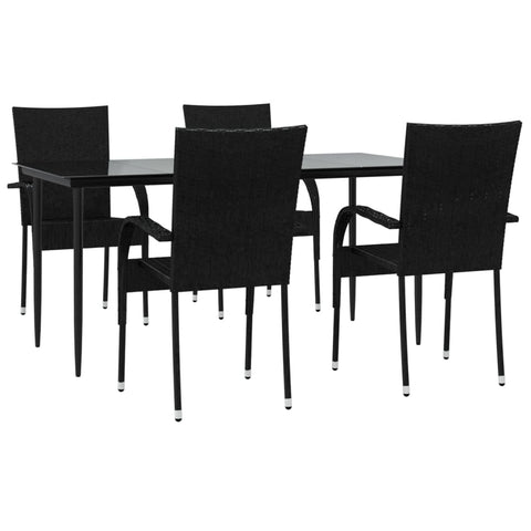 vidaXL Patio Dining Set 5 Piece, Rattan Patio Conversation Set, Wicker Outdoor Dining Table and Chair Set for Garden, Modern Style, Black Poly Rattan