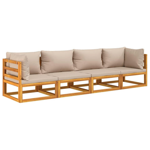 vidaXL Patio Lounge Set - 4 Piece Configurable Solid Acacia Wood Garden Sofa with Taupe Cushions - Outdoor Comfortable Seating Solution