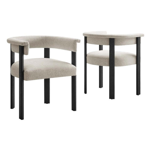 Modway Imogen Fabric Barrel Dining Chairs Set of 2 in Heathered Weave Ivory Black, Modern Armchair Set with Open-Back - Curved Backrest Accent Side Chairs for Kitchen, Dining Room, Living Room