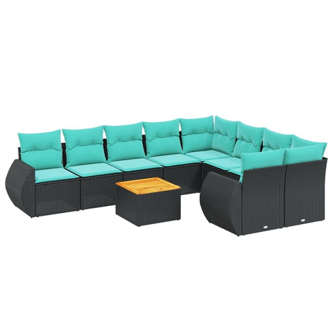 vidaXL 10 Piece Garden Sofa Set with Cushions Black Poly Rattan